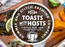 Hammer & Stitch Brewing toast with Hosts Virtual Beer and Food Tasting(虚拟啤酒和食物品尝